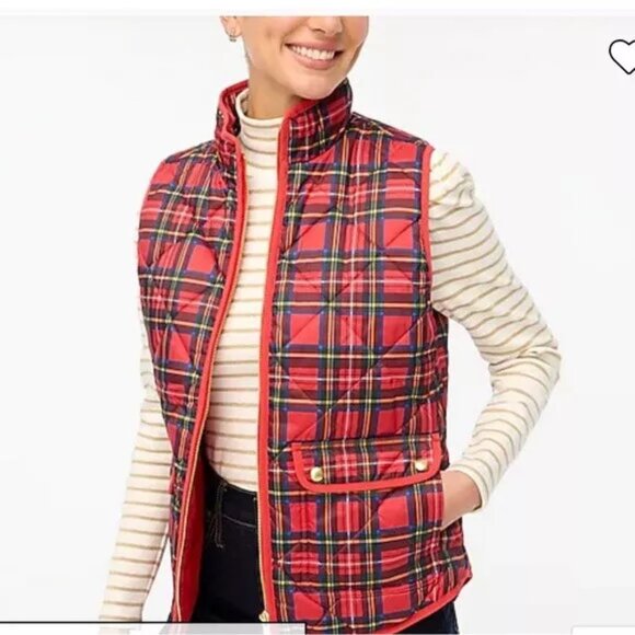 J. CREW Tartan puffer vest with snap pockets - Picture 1 of 9